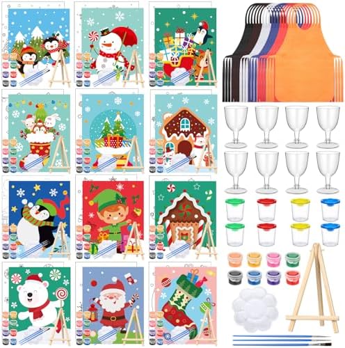 Sherr 96 Pcs 12 Set Pre Drawn Canvas Painting Kits, Christmas by Sherr