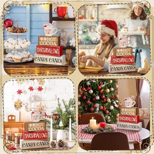 Moucuny 4 Pcs Christmas Table Decorations, Hot Cocoa Bar Wooden Block Signs - Image 4