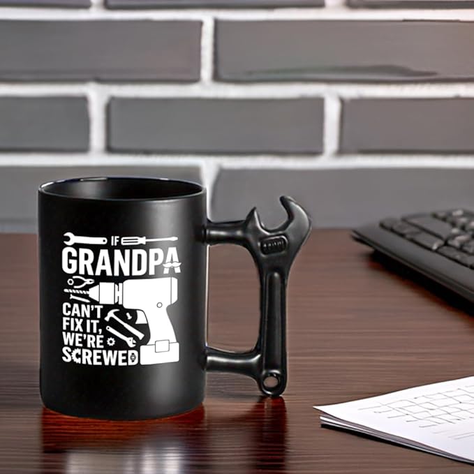 LOZACHE Funny Coffee Mug Gifts for Grandpa, Novelty Ceramic Cup with Wrench Handle, Christmas Fathers' Day Birthday Gift for Grandpa, Cool Gifts for Best Grandfather