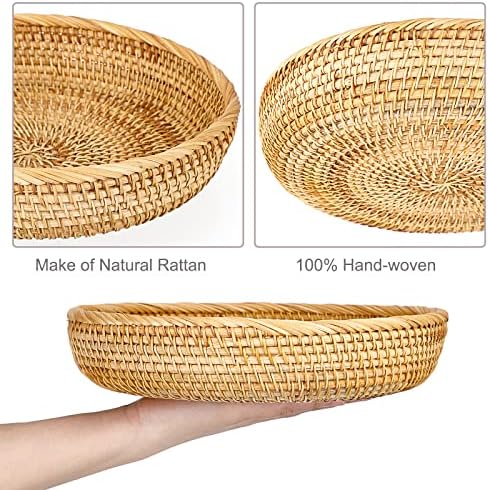 Hipiwe 9.9" Round Key Basket Bowl for Entryway Table Handwven Rattan Tray - Image 4