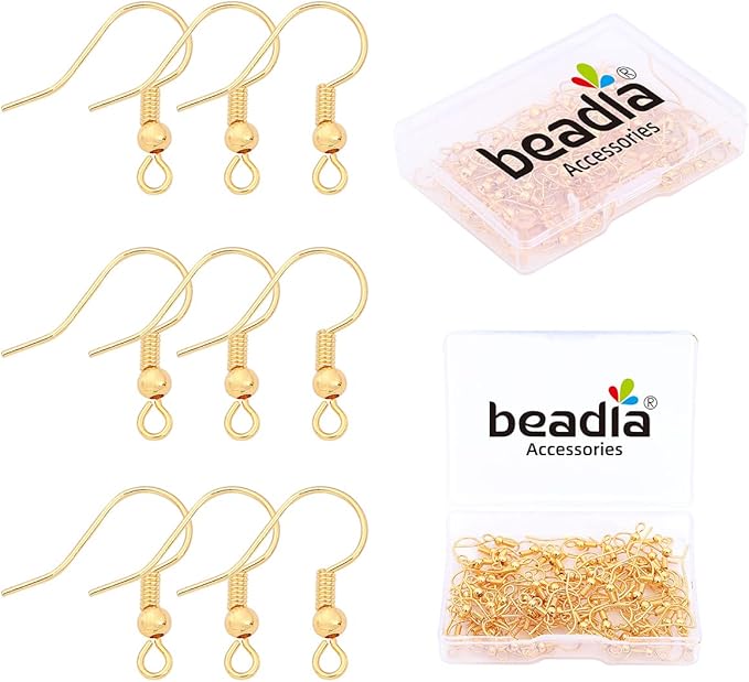 18K Gold Plated Earring Hooks 18x18mm 80pcs with Beads for Jewelry Making Findings