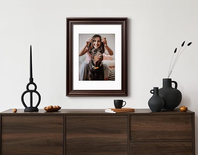 Yaetm 9x12 Picture Frame Matted to 6x8 Set of 4, 1.4” Wide Molding & Dark Brown Photo Frames 9 x 12 with Tempered Glass, Display on Tabletop & Wall Mounting (4 Pack, Brown)