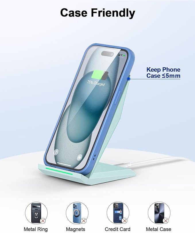 NANAMI Fast Wireless Charger, Qi Certified Charging Stand[with 20W PD Charger] Compatible iPhone 17/16/15/14/13/12/12, Desktop Charger Stand for Samsung Galaxy S25/S25+/S25 Ultra/S24/S23/S22/S21/S20