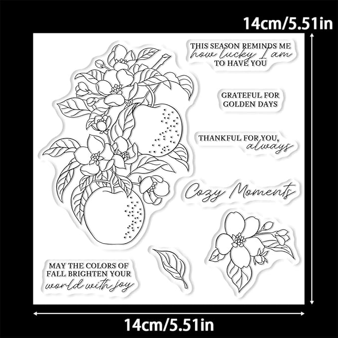 Fruit Flower Branches Stamps and Cutting Dies for Card Making DIY Transparent Silicone Clear Stamp and Metal Die Cuts Sets for Scrapbooking Paper Greeting Cards Decor Seals Craft Supplies