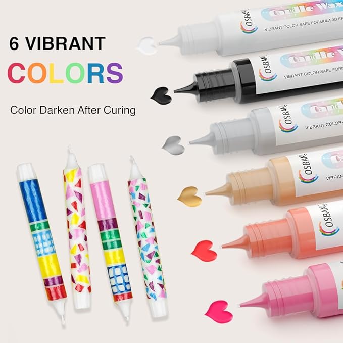 Candle Wax Pen, 6 Vibrant Colors Candle Wax Pen Set, Easy to Use for Festival, Birthday Decorating, Blessing Writing & More DIY Crafts(30ml/1oz*6)