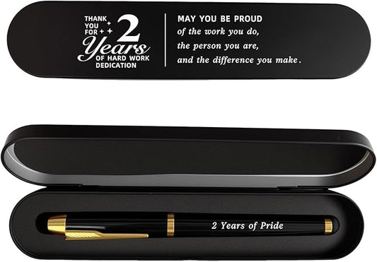 2 Year Work Anniversary Pen Gift- Engraved Gel Pen for Employee & Staff Appreciation Award, 2 Year Service Recognition