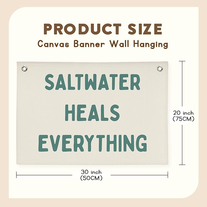 Beach Room Decor Coastal Decor, Saltwater Heals Everything Wall Hanging Flag,Surf Aesthetic Summer Banner for Room Apartment Playroom Living Room Decor,Teen Decor,Beachy Wall kidroom