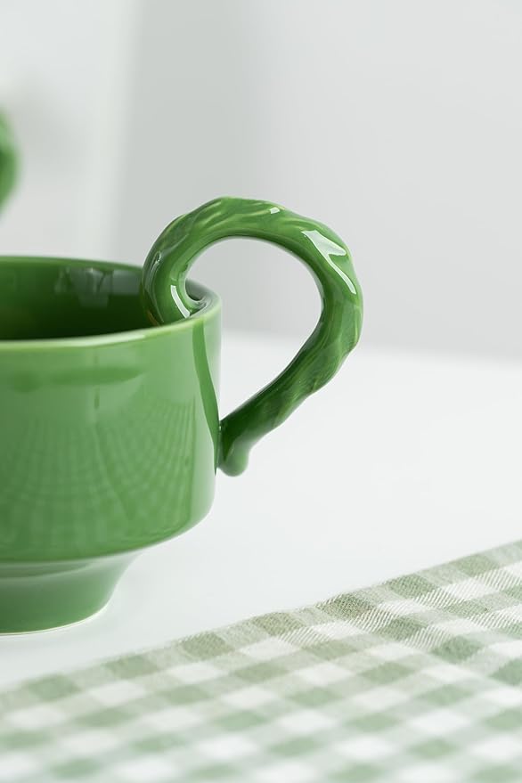 DIHOclub Ceramic Coffee Mug With Saucer 3D Dog Sculpture With Tail Handle - Elegant Office & Gift-Ready Tea Cup for Pet Lovers, Birthday, Christmas (Green Dog)