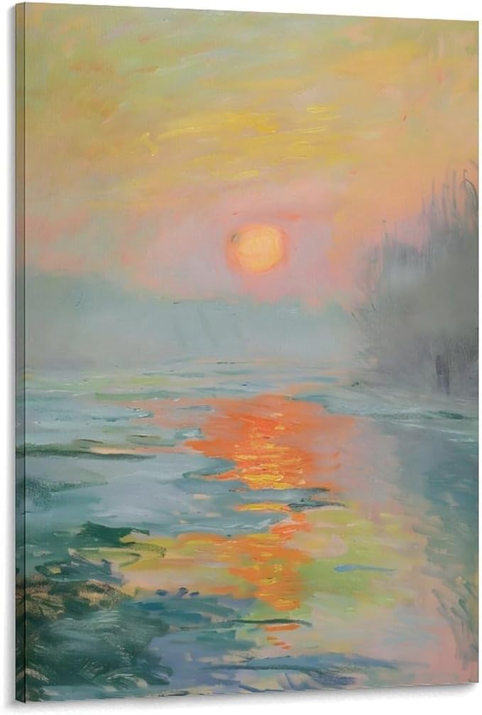Vintage Canvas Wall Art Monet Impressionist Oil Painting Print Sunrise Living Room Decor_upscayl_4x_realesrgan-x4plus Picture Print Canvas Poster Wall Paint Art Posters Decor Modern Home Artworks Gift