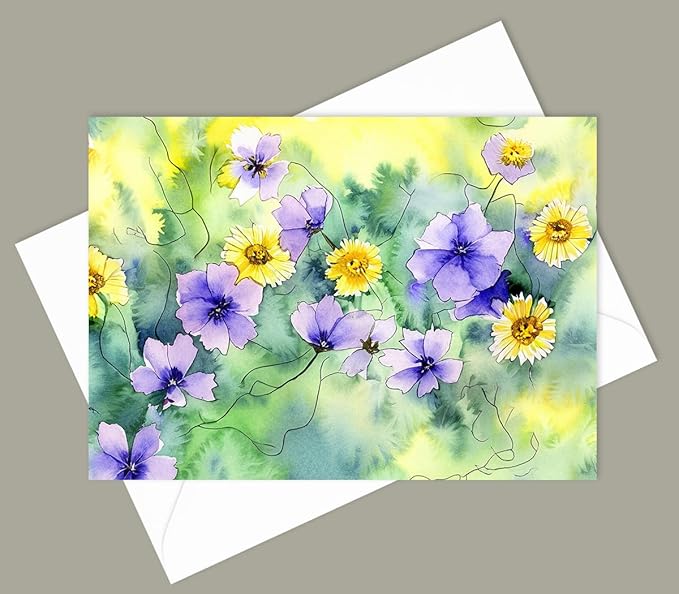 Wildflower Greeting Cards, Set of 10, All Occasion 5 x 7 inch Note Cards with Envelopes, Blank Inside, Colorful Watercolor Floral Bouquet Designs