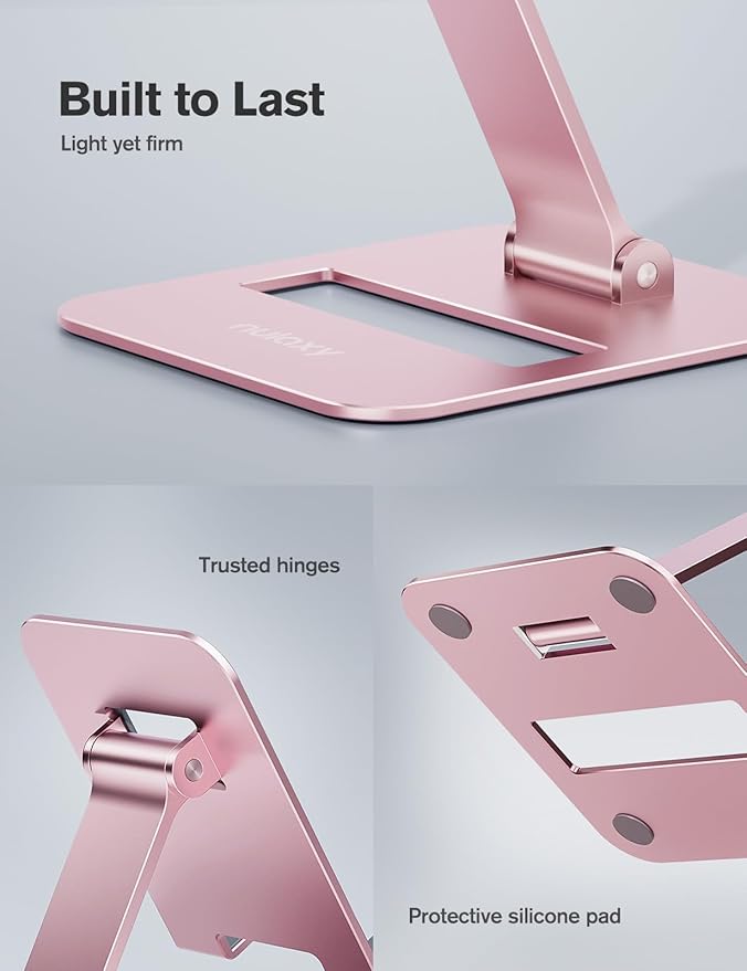 Nulaxy 2 Pack Dual Folding Cell Phone Stand, Fully Adjustable Phone Holder for Desk, Compatible with iPhone 16 15 14 13 12 11, Nintendo Switch, All Phones, Rose Gold