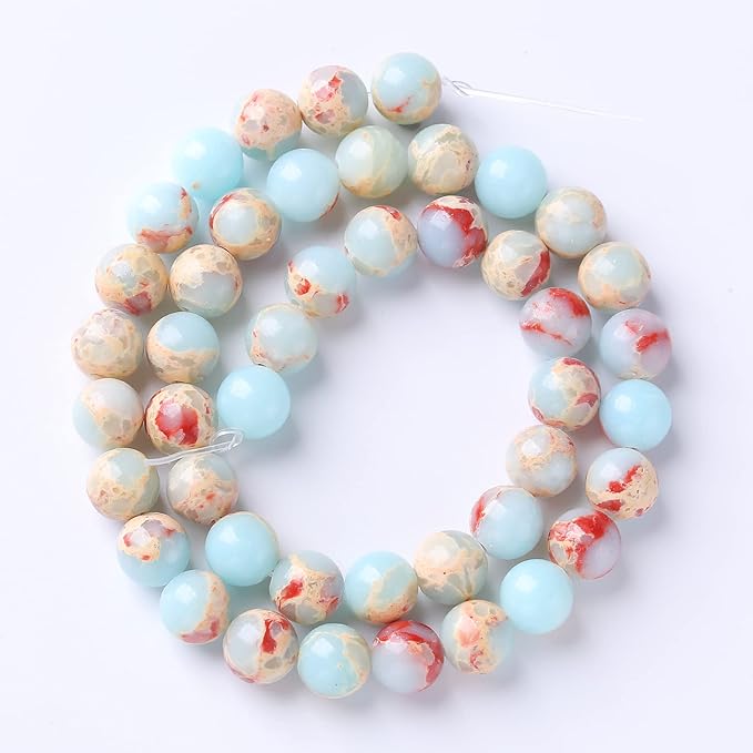 32PCS 12cm Natural Blue Jasper Beads Longevity Mountain Stone Round Loose Spacer Beads for Jewelry Making DIY Energy Stone Healing Power Bracelet 15" (12mm, Blue Jasper)