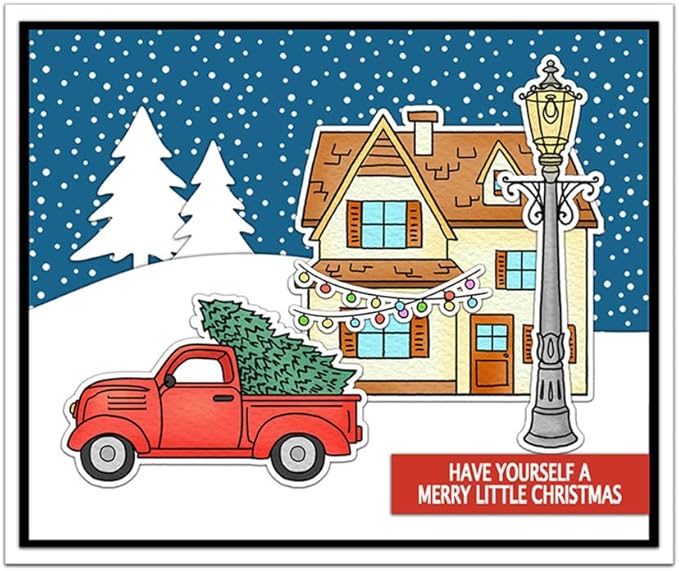 Snow House Christmas Tree Stamps and Cutting Dies for Card Making DIY Transparent Silicone Clear Stamp and Metal Die Cuts Sets for Scrapbooking Paper Greeting Cards Decor Seals Craft Supplies