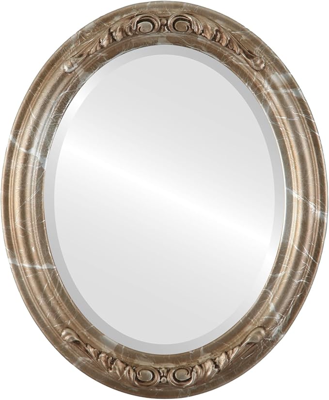 OVALCREST Oval Beveled Wall Mirror for Home Decor - Florence Style - Champagne Silver - 34" x 28"