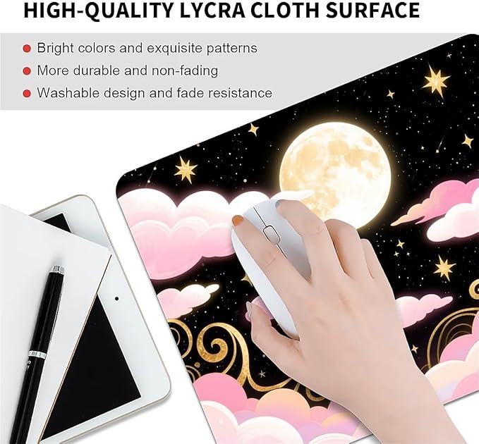 Square Mouse Pad Dream Night Sky Moon, Personalized Premium-Textured Custom Mouse Mat Design, Washable Mousepad Cloth, Non-Slip Rubber Base Computer Mouse Pads for Wireless Mouse