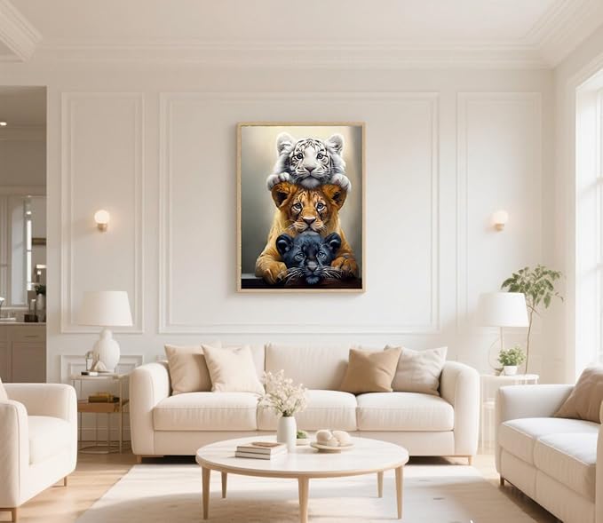 GXGLLPZBY DIY Tiger Animal Diamond Painting Kits, 5D Diamond Art for Beginners Adults, Round Full Drill Diamond dot Art Kits,Gem Art for Adults Home Wall Decor 11.8x15.8in