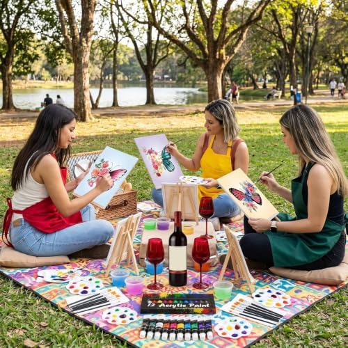 Cholemy 6 Set Paint and Sip Kit for Adults 8"x 10" Pre Drawn Canvas Painting with Wooden Easel Acrylic Paint Wash Cup Brushes Palette Apron for Painting DIY Adult's Date Party Supplies (Butterfly) - Image 6
