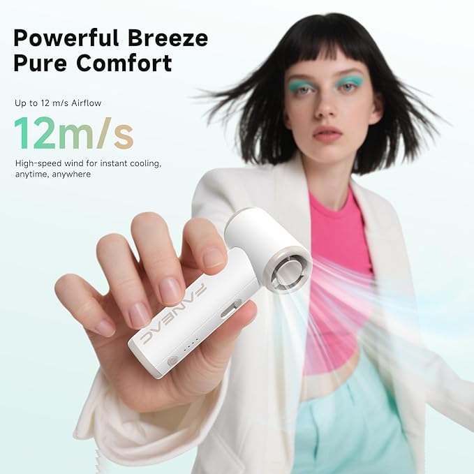 Mini Handheld Portable Fan - Brushless Motor, Ultra Slim, Stepless Control, Rechargeable 2500mAh Battery Up to 8 Hours, Pocket Electric Fan for Outdoor Travel & Office (Breeze White)