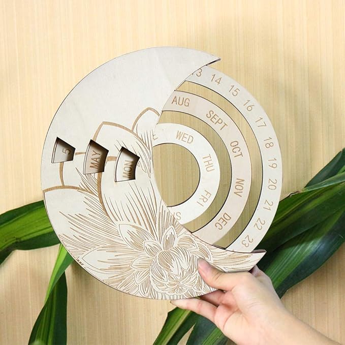 GOTOTOP 5 pcs Moon Phase Mirror, Wooden Frame Acrylic Mirror Wall Decor for Home, with Adjustable Moon Orientation for Bohemian Room Decor (02)