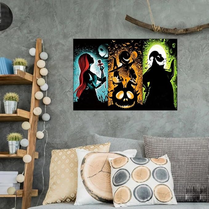 Halloween Diamond Art Painting Kits for Adults - Jack and Sally DIY 5D Paint with Diamonds Gem Art Painting Kits DIY Nightmare Before Christmas Round Full Drill Diamond Dots Paintings Adult Crafts
