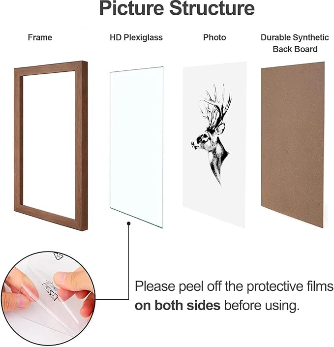 Yaetm 11x17 Picture Frames Set of 4, Walnut Brown, Solid Wood Poster Frame 11x17 for Wall Gallery, Horizontal and Vertical Wall Mounting (4 pack, Walnut)