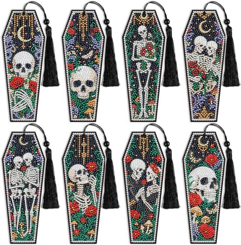 8 Pcs Gothic Diamond Art Bookmark, DIY 5D Kits with Tassels by CRASHOT