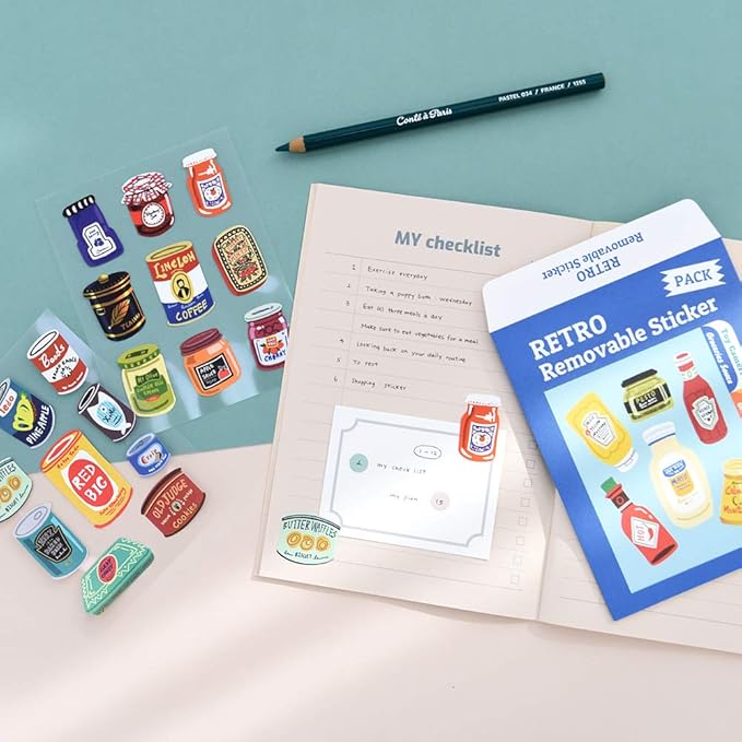 Monolike Removable Retro Sticker Set- 6 Illustration Design Sticker