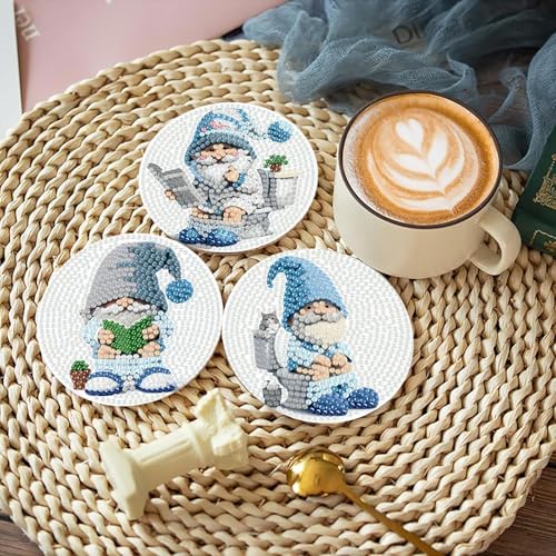 8 Pcs Diamond Art Coasters, Gnome Diamond Painting Coasters Kits for Adults Beginners, Gem Art Coasters with Holder, Funny DIY Crafts for Home Decor Warming Gifts - Image 5