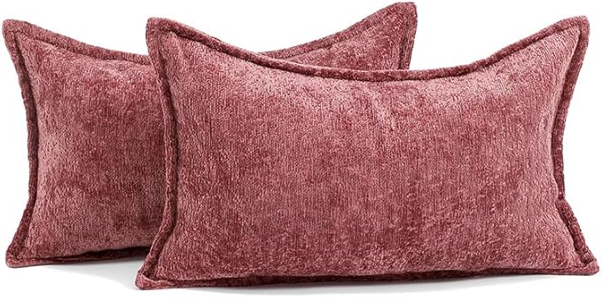 Pack of 2 Christmas Burgundy Fall Decorative Throw Pillow Covers 12x20 Cozy Soft Chenille Accent Vintage Rectangular Lumbar Couch Pillow Covers for Home Decor Bed Sofa Living Room