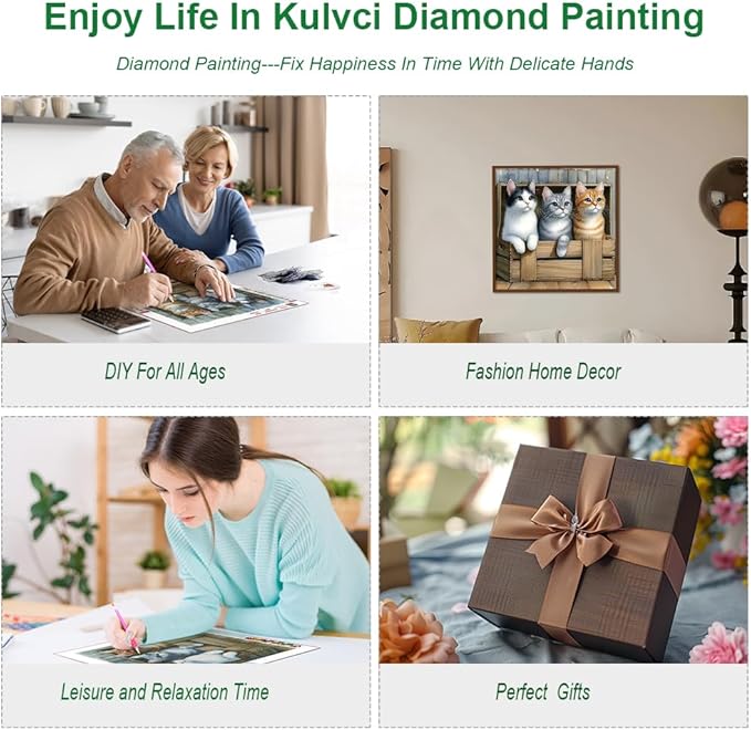 Kulvci Cat Diamond Painting Kits for Adults, Diamond Art Kits for Beginners, 5D DIY Full Drill Gem Craft for Home Decor Gift 12x12inch