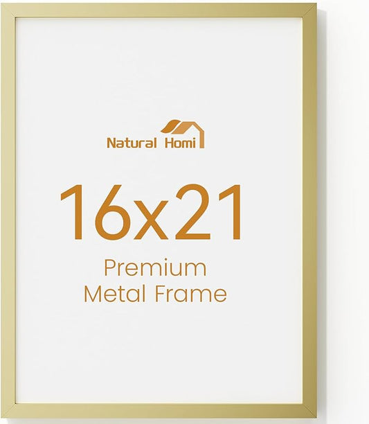 16x21 Aluminum Metal Picture Frame,Tempered Glass Gold Photo Frame 16x21 for Family Photo,Posters,Art,Document to Wall Mount Horizontally or Vertically