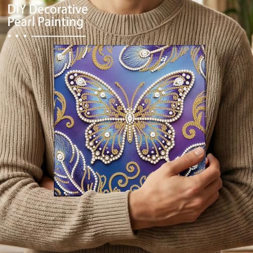 LQCrafK DIY Pearl Art Painting Handcraft Kit for Adults Beginners with Tools and Framed Painting, Creative Design,Self-Adhesive, Healing Stress-Relieving Home Wall Decoration-Butterfly - Image 3