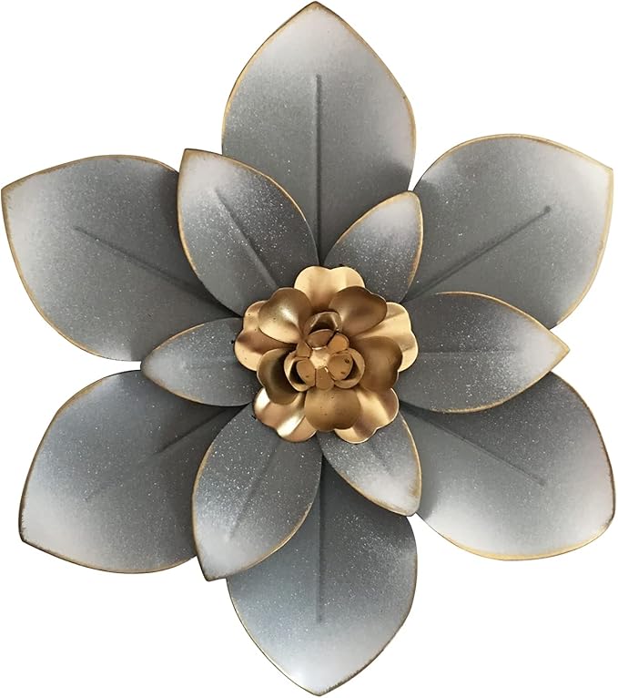 Metal Flower Wall Art Decor, 10“ Rustic Modern Floral Sculpture, Distressed Iron Wall Hanging Home Decoration Accent Artworks for Indoor Kitchen Bedroom Living Room Office Outdoor Garden Patio