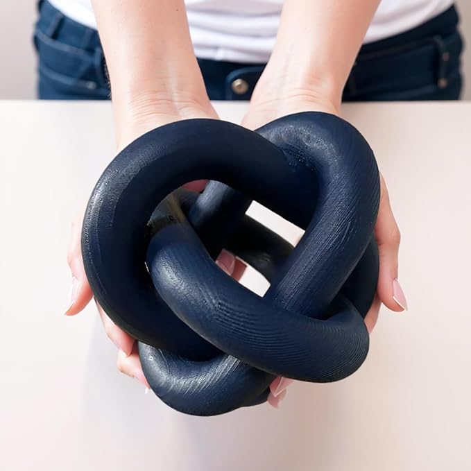 Gudaguu Wood Knot Decor - Coffee Table Chain Link Decor, Hand Carved Boho Rustic Modern Shabby Chic Style, Navy Blue