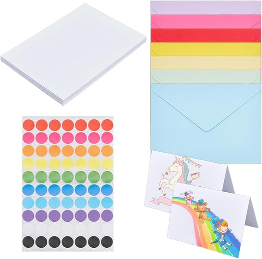 OLYCRAFT 35 Sets Colorful Envelopes and Blank Cards 7.3x5.3 Inch Envelopes with White Blank Note Cards DIY Greeting Card Kit with Sticker Pocket Envelope for Wedding Party Thanksgiving Art Projects