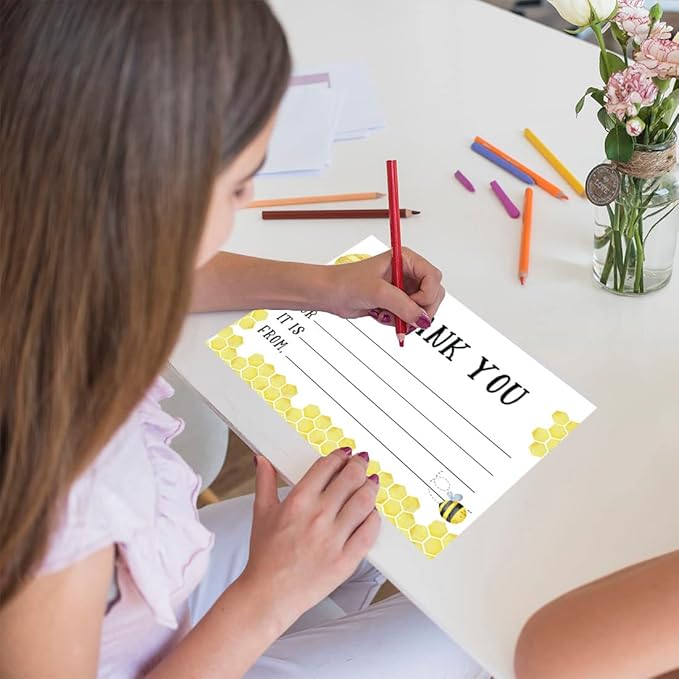 Andaz Press Kids Fill in the Blank Thank You Cards 20 Cards Including Envelopes Honey Bee Gender Neutral Note Cards For Boys Girls Birthday Baby Shower Thank You Notes for Friends Family Party Guests
