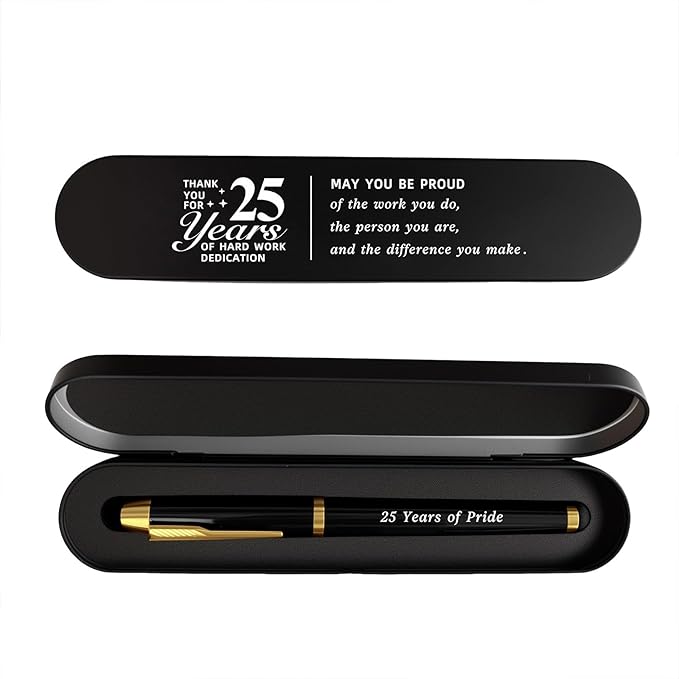 iyaone 25 Year Silver Work Anniversary Pen Gift- Engraved Gel Pen for Employee & Staff Quarter Century Award, Silver Anniversary Recognition