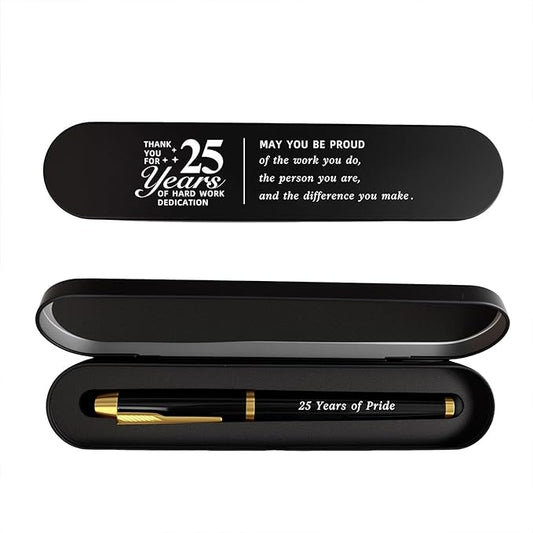 iyaone 25 Year Silver Work Anniversary Pen Gift- Engraved Gel Pen for Employee & Staff Quarter Century Award, Silver Anniversary Recognition