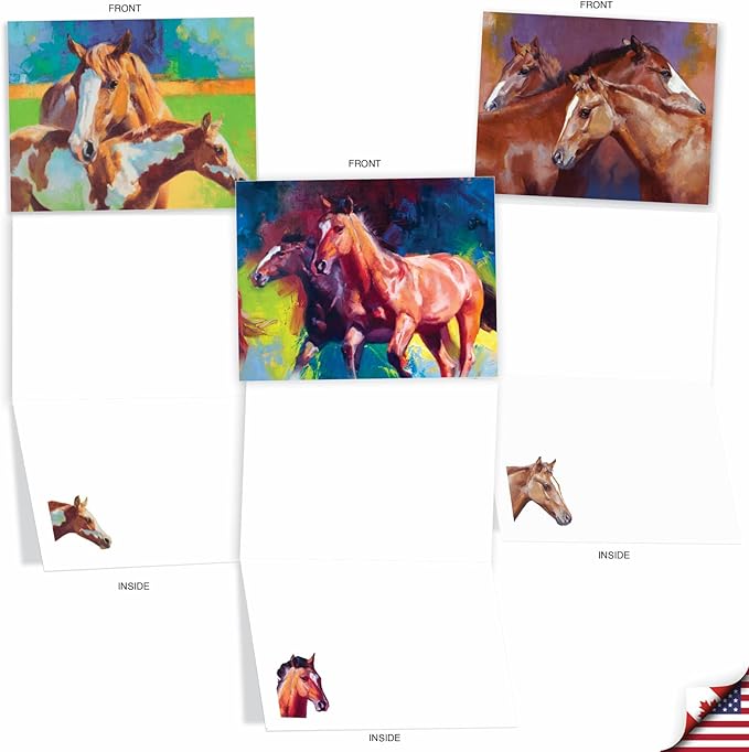 The Best Card Company - 20 Blank Note Cards with Envelopes (4 x 5.12 Inch) - All Occasion Animal Card Assortment (10 Designs, 2 Each) - Wild Horses AM2824OCB-B2x10