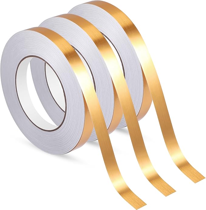 Zonon 3 Rolls 0.2" 0.4" 0.6" Gold Washi Tape 54.7 Yard Solid Foil Self Adhesive Polyester Film Metallic Tape for Detailing Graphic Arts for Crafts Walls Cars and Boats Trim(0.6'')