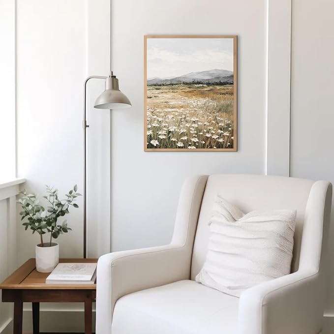 uniro Vintage Wall Art Decor Spring Muted Wildflower Field Wall Painting Canvas Prints Farmhouse Wall Art Room Decor Vintage Landscape Art Pictures for Bathroom Wall Decor(8" x 10"-UNFRAMED)