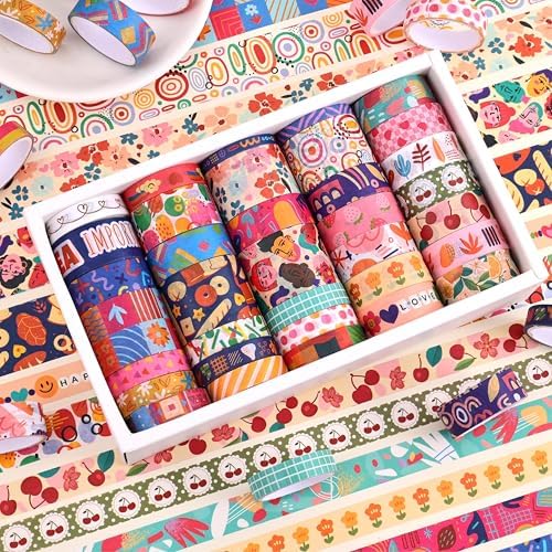 emmoolife 35 Rolls Washi Tape Set, Colorful Cute Floral Writable Decorative Tapes for Scrapbooking and Bullet Journaling, Junk Journal Supplies, DIY Planner Art, 5-30mm Wide 9.84ft Long/Roll - Image 4