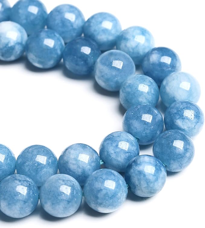90PCS 8MM Blue Aquamarine Jade Loose Beads for Jewelry Making DIY Bracelet 2 Strands