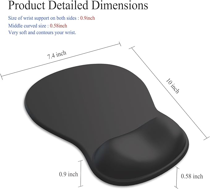 Gel Mouse Pad with Wrist Rest, Ergonomic Concave Wrist Support Mousepad with Non-Slip PU Base & Smooth Surface Comfortable Desk Accessories Mat for Office, Home Gaming and Study (01 Black)