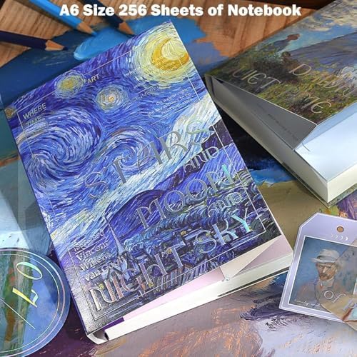 ATIRAMANIYA 346pcs Vintage Scrapbook Kit Aesthetic Junk Journal Set with Stickers, Washi Tape, A6 Notebook & Decorative Paper, All-in-One Scrapbook Kit Stationery (The Starry Night) - Image 4