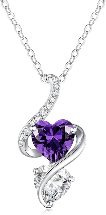 LOUISA SECRET Unique Double Heart Necklace Gifts for Wife Women, 925 Sterling Silver Tiny Birthstone Pendant Jewelry Gift for Her Girlfriend Mom Valentine's Day Anniversary Mother's Day Birthdays & Christmas