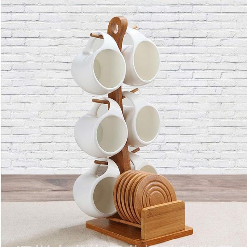 6-Piece Ceramic Coffee Cup & Saucer Set with Bamboo Stand - Image 5