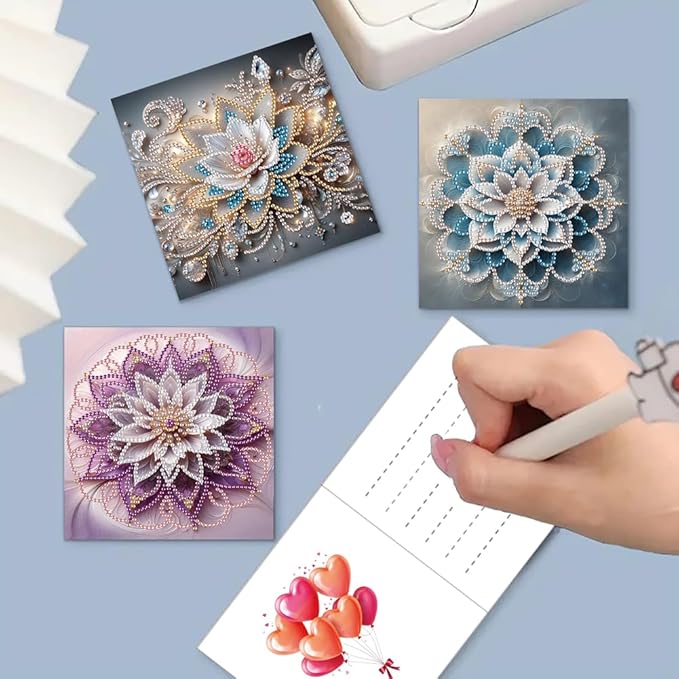 Ceitura 6Pcs DIY Diamond Art Painting Crafts Rhinestone Painting Greeting Card Making Kit Postcard for Holiday Christmas New Year Party Favors (Mandala Flower)