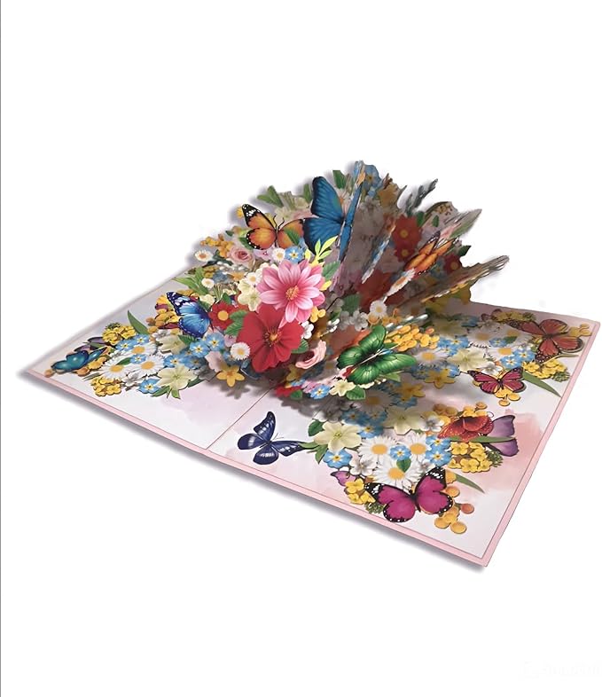 3D Pop-Up Butterfly & Flower Bouquet Greeting Card – Handmade Nature Card for Birthday, Mother’s Day, Anniversary & Special Occasions F49