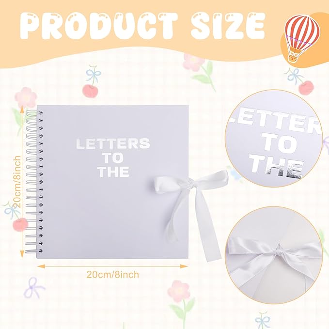 BINBE 8 x 8 Inch Letters to The Baby Scrapbook DIY Blank Paper Album Memory Book for Kids Sign with Pearl Scrapbook Photo Stickers, Metallic Letters, Bows White
